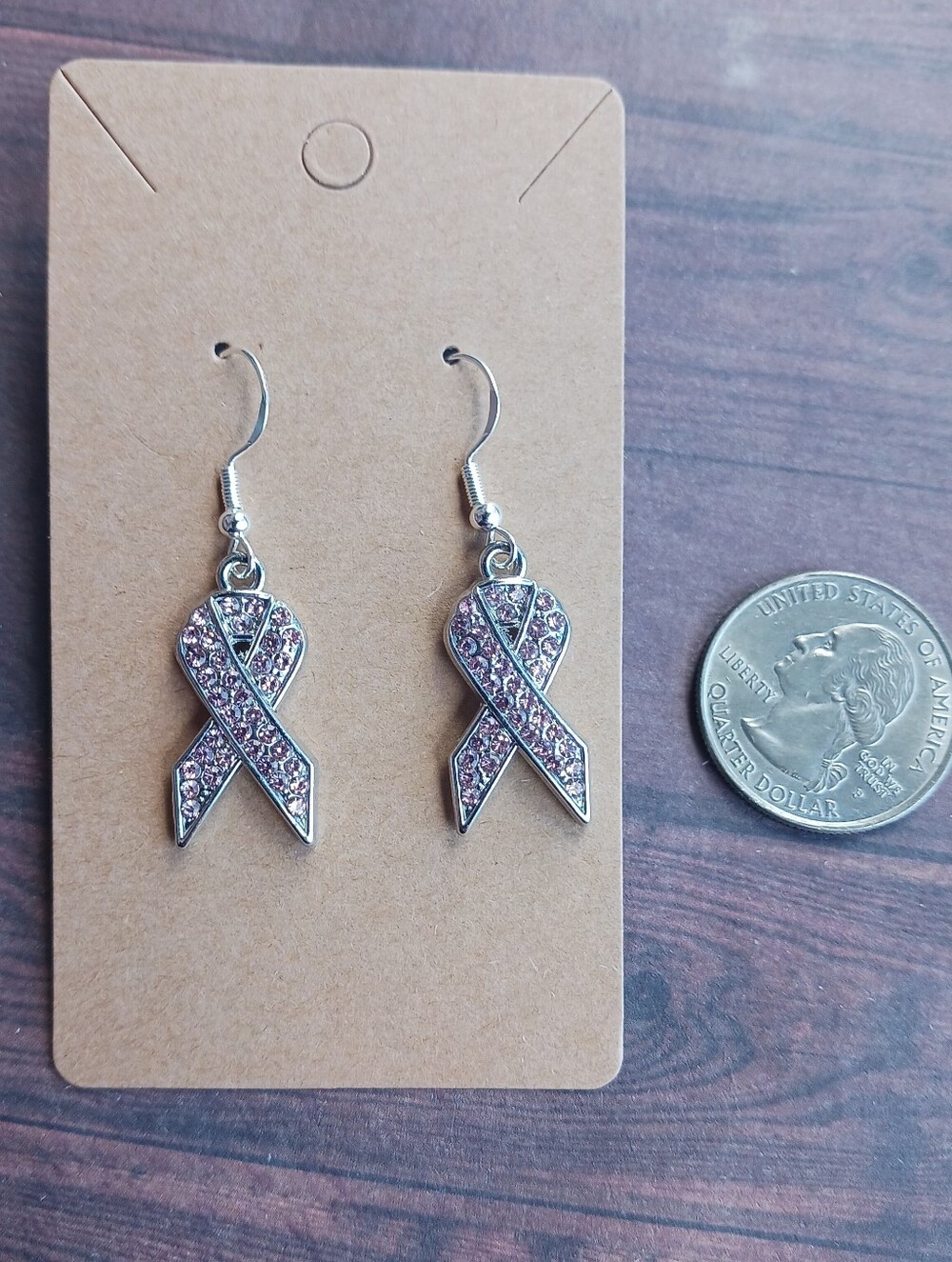 Pink Ribbon Dangle Earrings - Silver Tone